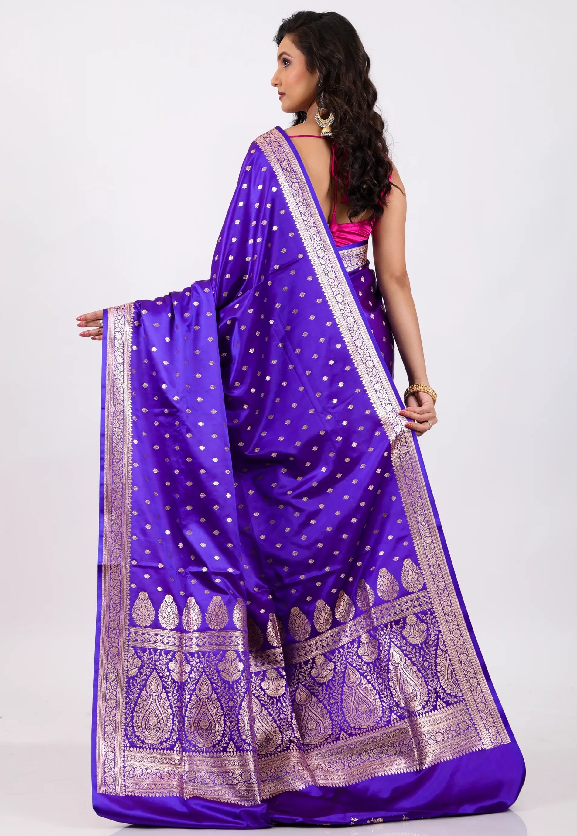 Purple with Zari work Wedding Banarasi Saree with Blouse Piece - Adi Akshoy & Co.