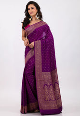 Grape Wine Color with Zari work Khaddi Georgette Benarasi Saree with Blouse Piece - Adi Akshoy & Co.