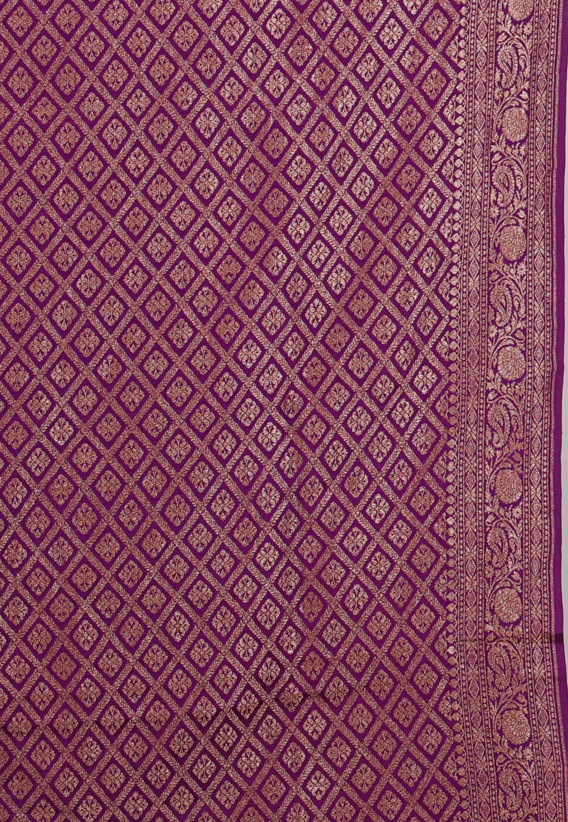 Grape Wine Color with Zari work Khaddi Georgette Benarasi Saree with Blouse Piece - Adi Akshoy & Co.