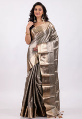 Grey Brocade Kanjivaram Silk Saree With Blouse Piece - Adi Akshoy & Co.