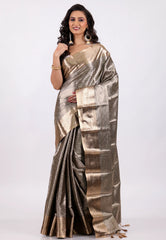 Grey Brocade Kanjivaram Silk Saree With Blouse Piece - Adi Akshoy & Co.