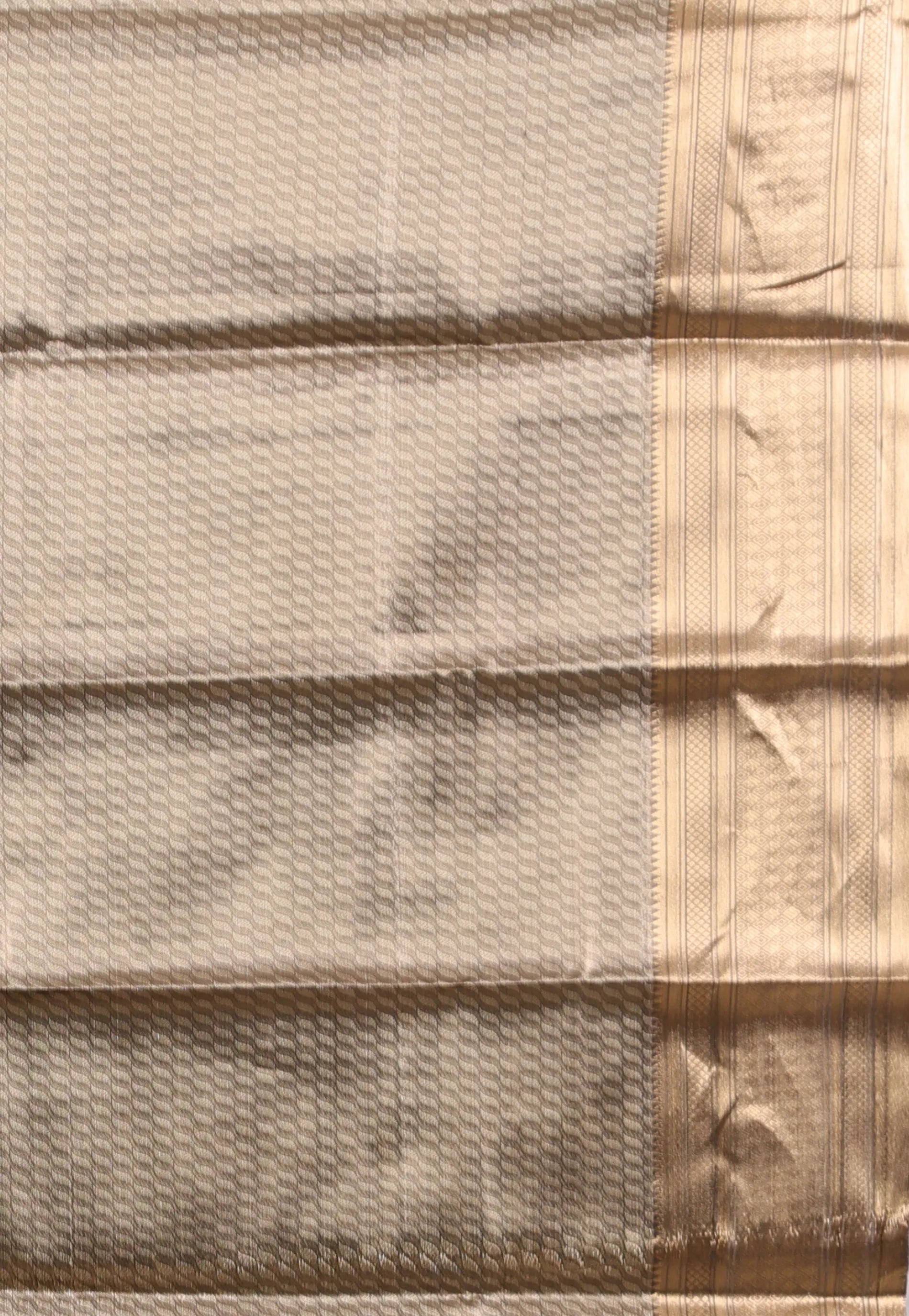 Grey Brocade Kanjivaram Silk Saree With Blouse Piece - Adi Akshoy & Co.