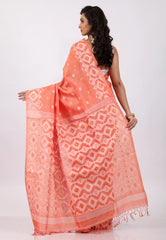 Peach Colour Pure Tussar Dhakai Jamdani Saree with Blouse Piece - Adi Akshoy & Co.