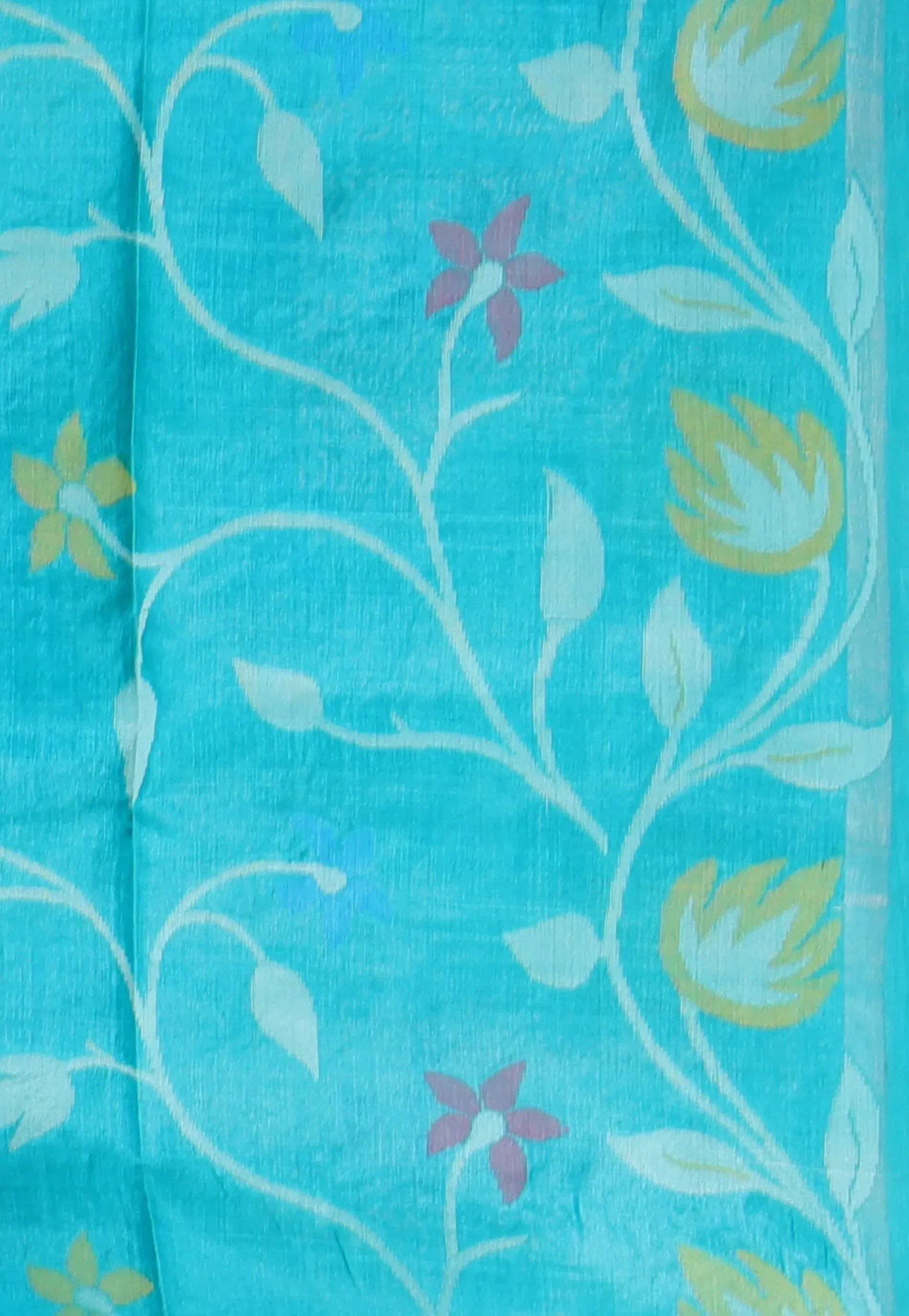 Blue Pure Tussar Dhakai Jamdani Saree with Blouse Piece - Adi Akshoy & Co.