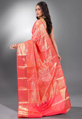 Peach Brocade Pure Kanjivaram Silk Saree With Blouse Piece - Adi Akshoy & Co.