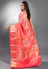 Peach Brocade Pure Kanjivaram Silk Saree With Blouse Piece - Adi Akshoy & Co.