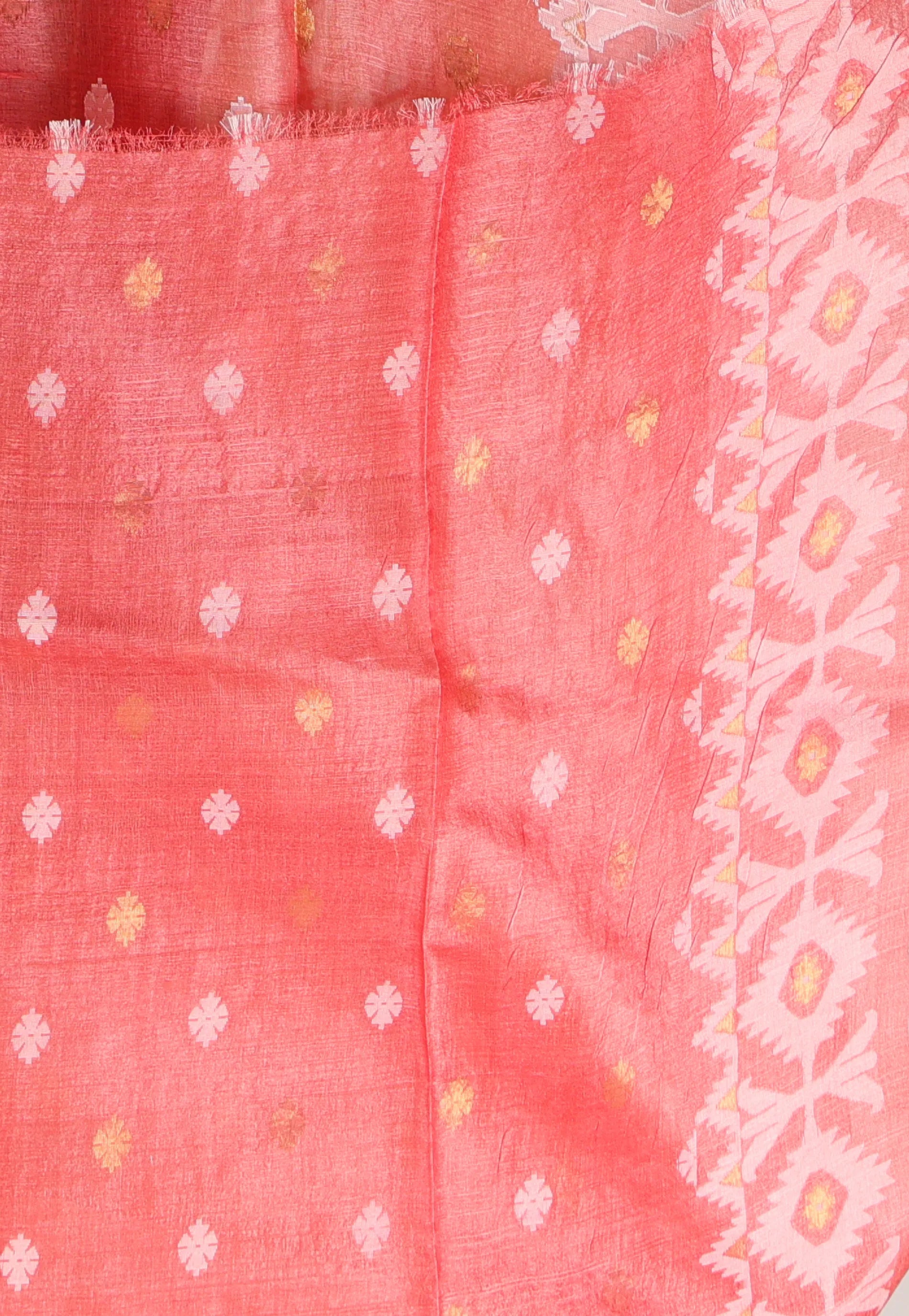 Vibrant Pink Pure Tussar Dhakai Jamdani Saree with Blouse Piece - Adi Akshoy & Co.