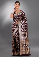 Maroon with Zari work Wedding Banarasi Saree with Blouse Piece - Adi Akshoy & Co.