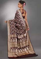 Maroon with Zari work Wedding Banarasi Saree with Blouse Piece - Adi Akshoy & Co.