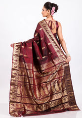 Maroon Pure Baluchari Silk Saree with Blouse Piece - Adi Akshoy & Co.