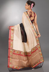 Beige Pure Tussar Silk Saree with Blouse Piece - Adi Akshoy & Co.