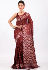 Deep Maroon Pure Tussar Dhakai Jamdani Saree with Blouse Piece - Adi Akshoy & Co.