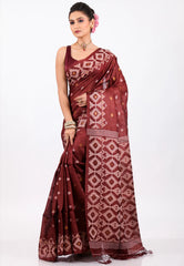 Deep Maroon Pure Tussar Dhakai Jamdani Saree with Blouse Piece - Adi Akshoy & Co.