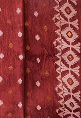 Deep Maroon Pure Tussar Dhakai Jamdani Saree with Blouse Piece - Adi Akshoy & Co.