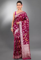 Magenta Tussar Silk Saree with Blouse Piece
