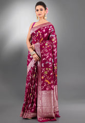 Magenta Tussar Silk Saree with Blouse Piece