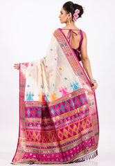 OffWhite with Rani Border Tussar Silk Saree with Blouse Piece - Adi Akshoy & Co.