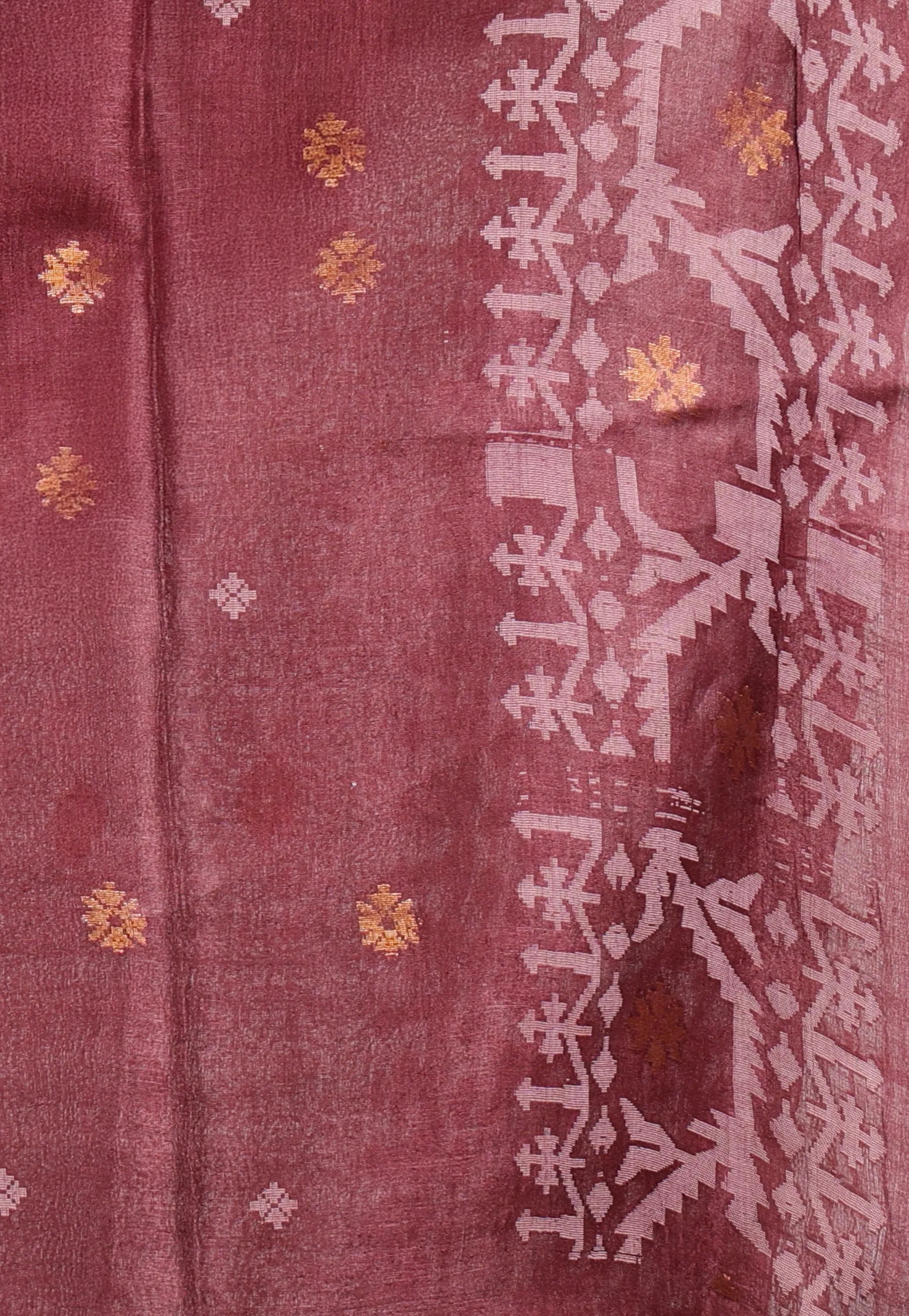 Maroon Pure Tussar Dhakai Jamdani Saree with Blouse Piece - Adi Akshoy & Co.