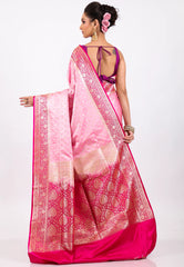 Pink Colour with Rani Border Pastel Banarasi Saree With Blouse Piece - Adi Akshoy & Co.