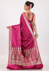 Magenta with Zari work Wedding Banarasi Saree with Blouse Piece - Adi Akshoy & Co.