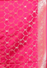 Beige with Rani Border Pastel Banarasi Saree With Blouse Piece - Adi Akshoy & Co.