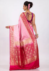 Pink with Rani Border Pastel Banarasi Saree With Blouse Piece - Adi Akshoy & Co.