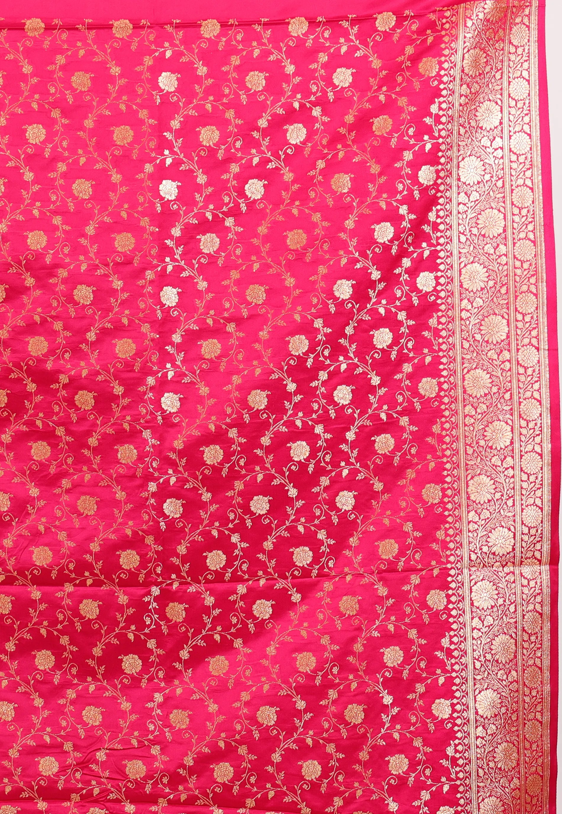 Pink with Rani Border Pastel Banarasi Saree With Blouse Piece - Adi Akshoy & Co.