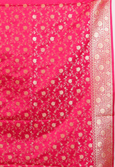 Pink with Rani Border Pastel Banarasi Saree With Blouse Piece - Adi Akshoy & Co.