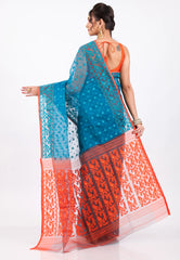 Blue Dhakai Jamdani Cotton Saree without Blouse Piece - Adi Akshoy & Co.