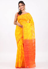 Yellow Dhakai Jamdani Cotton Saree without Blouse Piece - Adi Akshoy & Co.