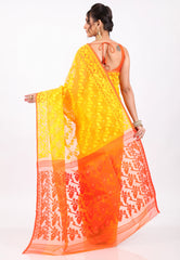 Yellow Dhakai Jamdani Cotton Saree without Blouse Piece - Adi Akshoy & Co.