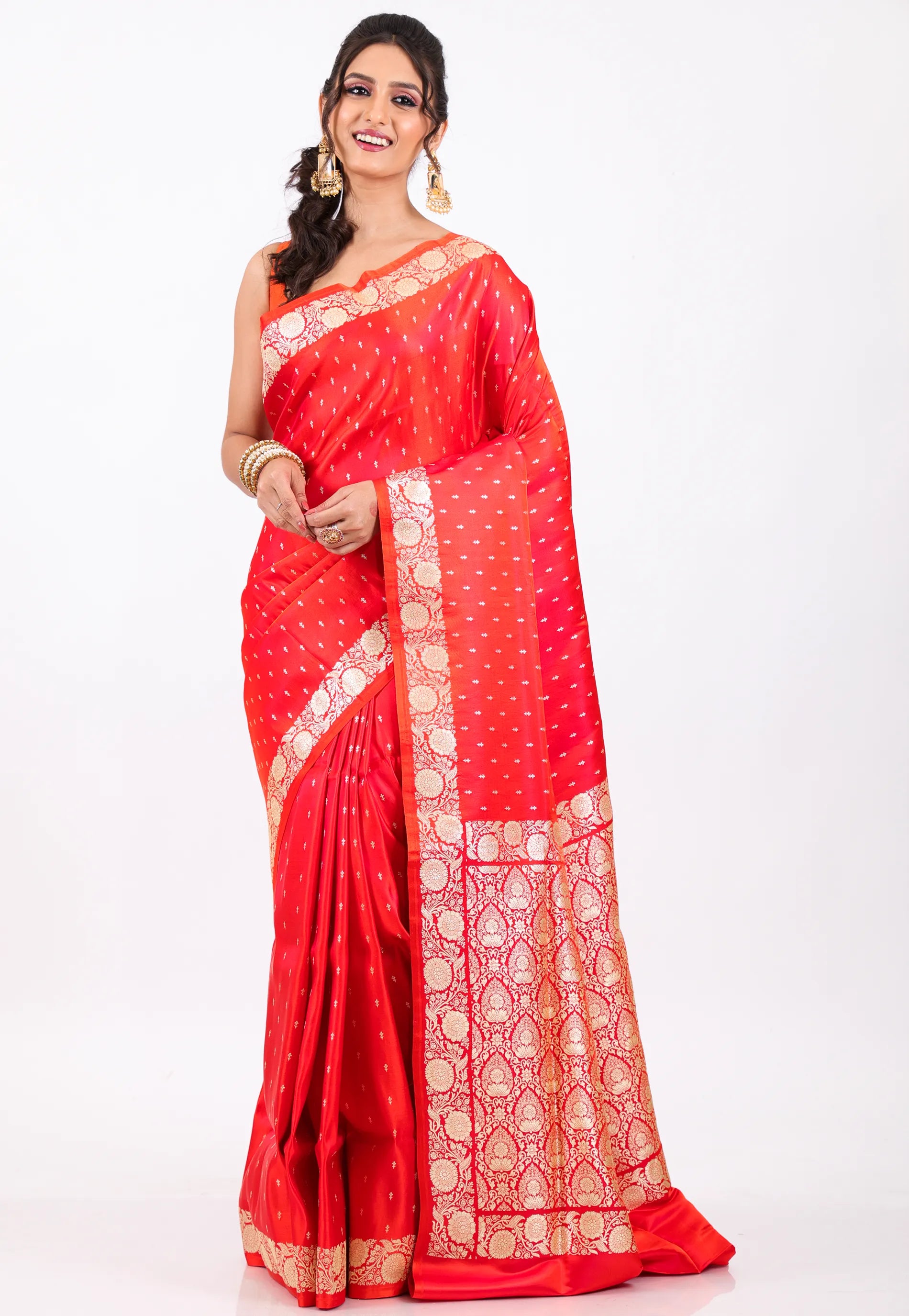 Red with Zari work Wedding Banarasi Saree with Blouse Piece - Adi Akshoy & Co.