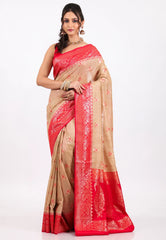Tussar Colour with Red Border Tussar Silk Saree with Blouse Piece - Adi Akshoy & Co.