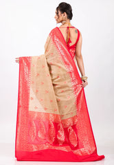 Tussar Colour with Red Border Tussar Silk Saree with Blouse Piece - Adi Akshoy & Co.