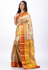 Golden Pure Tissue Kanjivaram Silk Saree With Blouse Piece - Adi Akshoy & Co.
