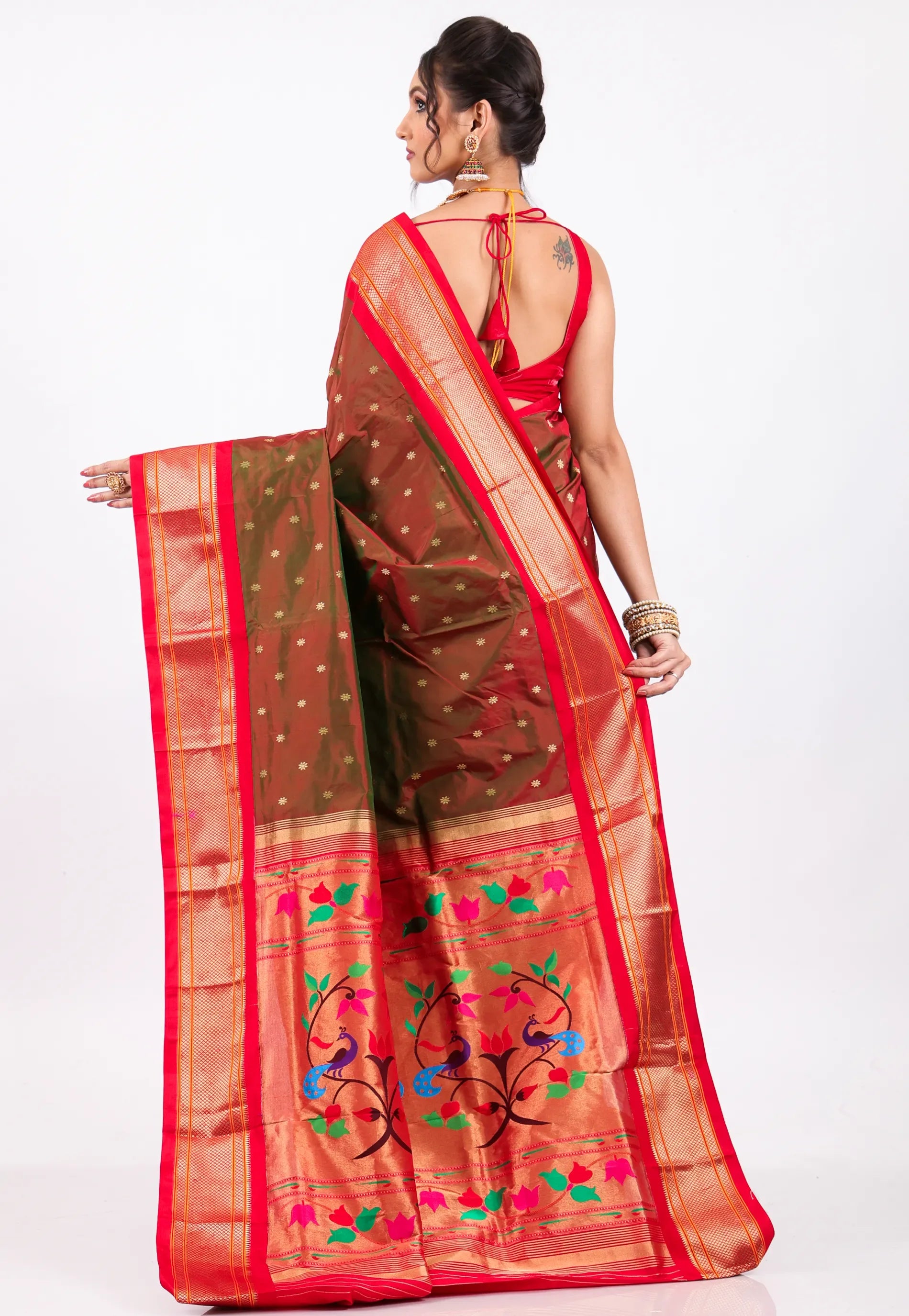 Cross Maroon with Red Border Pure Paithani Silk Saree With Blouse Piece - Adi Akshoy & Co.