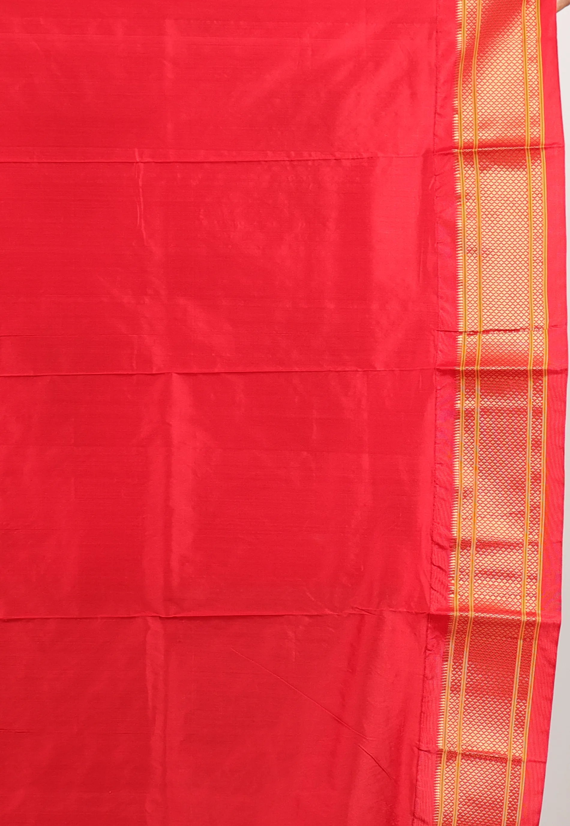 Peacock Blue with Red Border Pure Paithani Silk Saree With Blouse Piece - Adi Akshoy & Co.