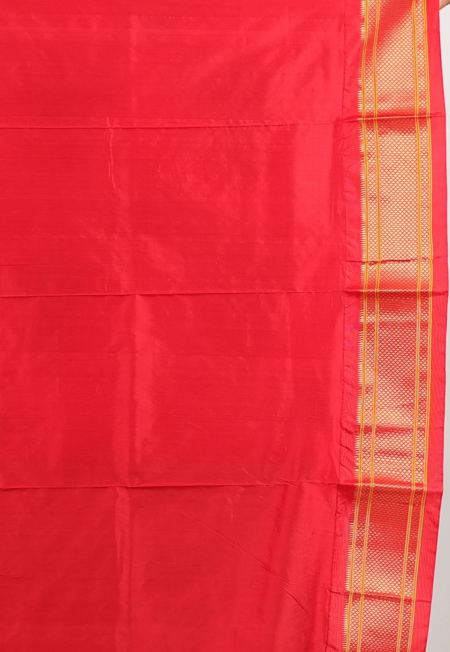 Peacock Blue with Red Border Pure Paithani Silk Saree With Blouse Piece - Adi Akshoy & Co.