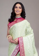 Mint Green Pastel Banarasi Saree With Blouse Piece - Adi Akshoy & Co.