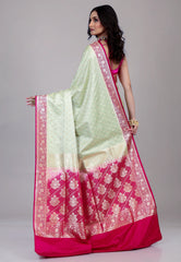 Mint Green Pastel Banarasi Saree With Blouse Piece - Adi Akshoy & Co.