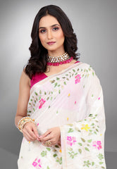 Off White Tussar Silk Saree with Blouse Piece - Adi Akshoy & Co.