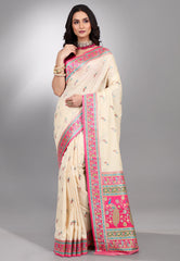 Beige Kani Silk Saree With Blouse Piece - Adi Akshoy & Co.