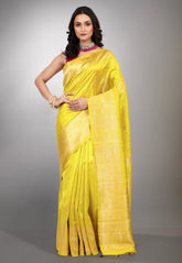 Yellow Pure Tussar Silk Saree with Blouse Piece - Adi Akshoy & Co.