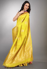 Yellow Pure Tussar Silk Saree with Blouse Piece - Adi Akshoy & Co.