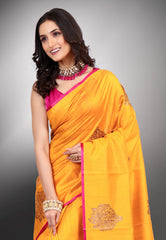 Mustard Yellow Pure Tussar Silk Saree with Blouse Piece - Adi Akshoy & Co.