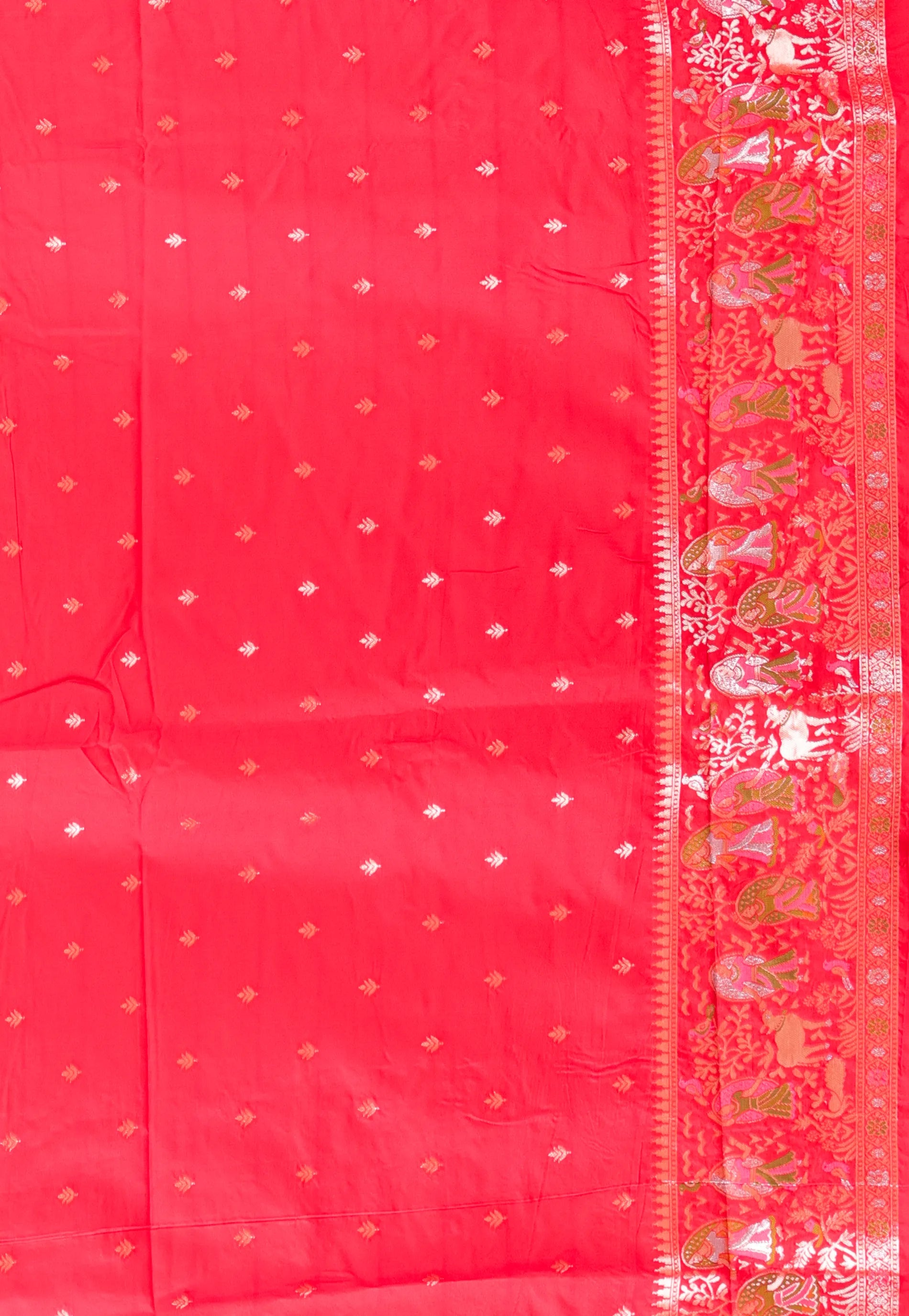 White with Red Border Baluchari Silk Saree with Blouse Piece - Adi Akshoy & Co.