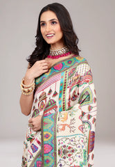 Off White Kani Silk Saree With Blouse Piece - Adi Akshoy & Co.