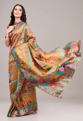 Brown Kani Silk Saree With Blouse Piece - Adi Akshoy & Co.