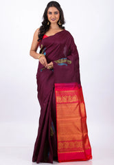 Maroon Pure Kanjivaram Silk Saree With Blouse Piece - Adi Akshoy & Co.