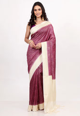 Reddish-Pink Tussar Silk Saree with Blouse Piece - Adi Akshoy & Co.